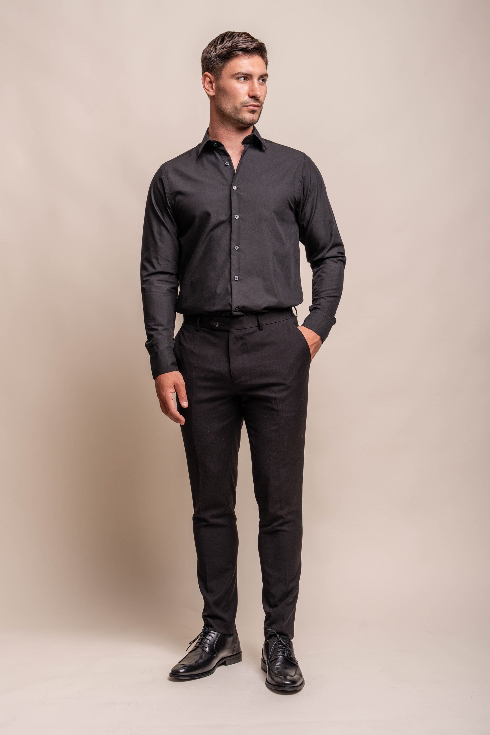 Camicia da uomo in cotone a maniche lunghe taglio sartoriale - MIATTI - Nero