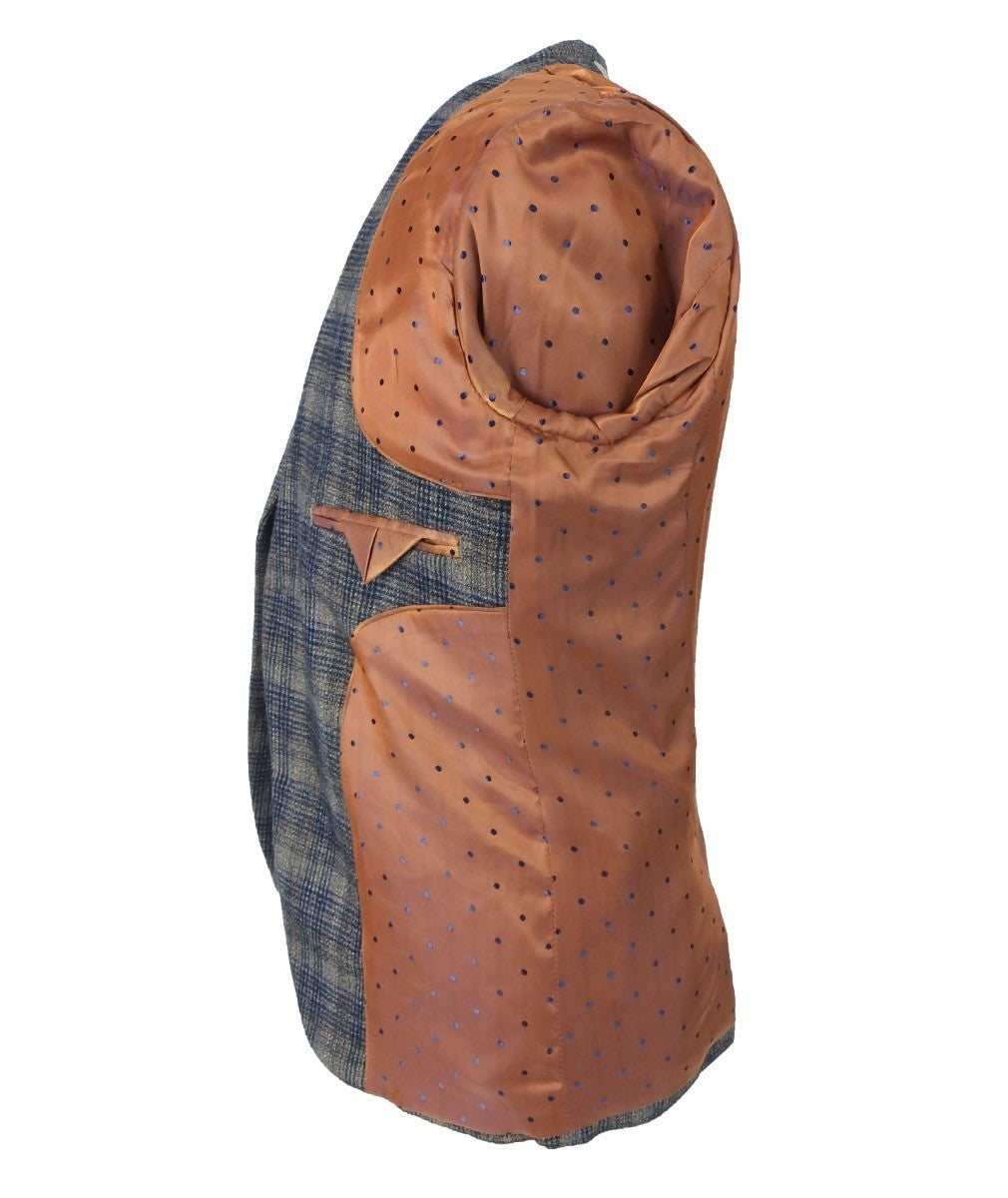 بدلة أولاد بقصة نحيفة بتأثير منسوج ومربعات - أزرق كحلي