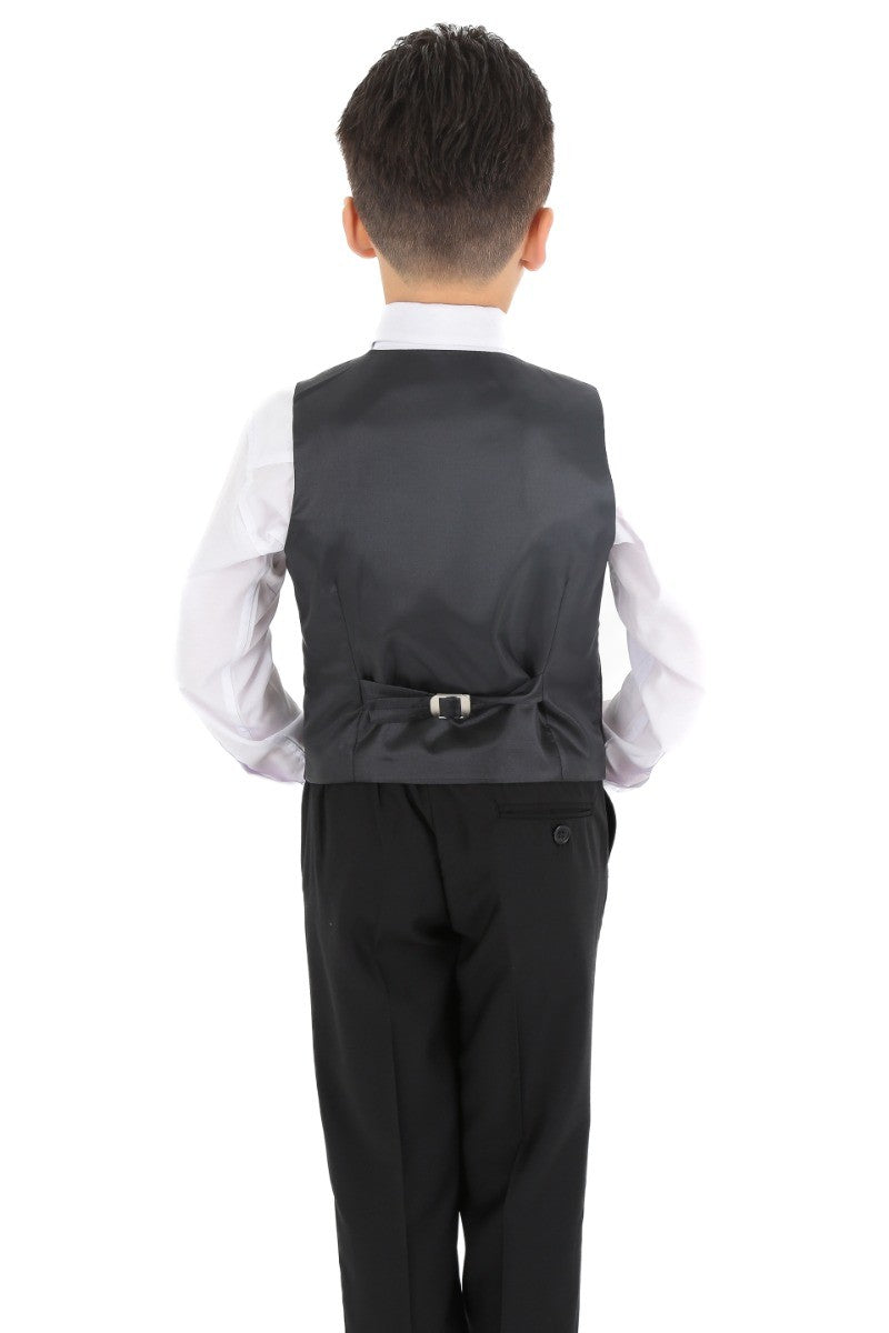 Jungen Zweireiher Cord Samt Weste - Schwarz