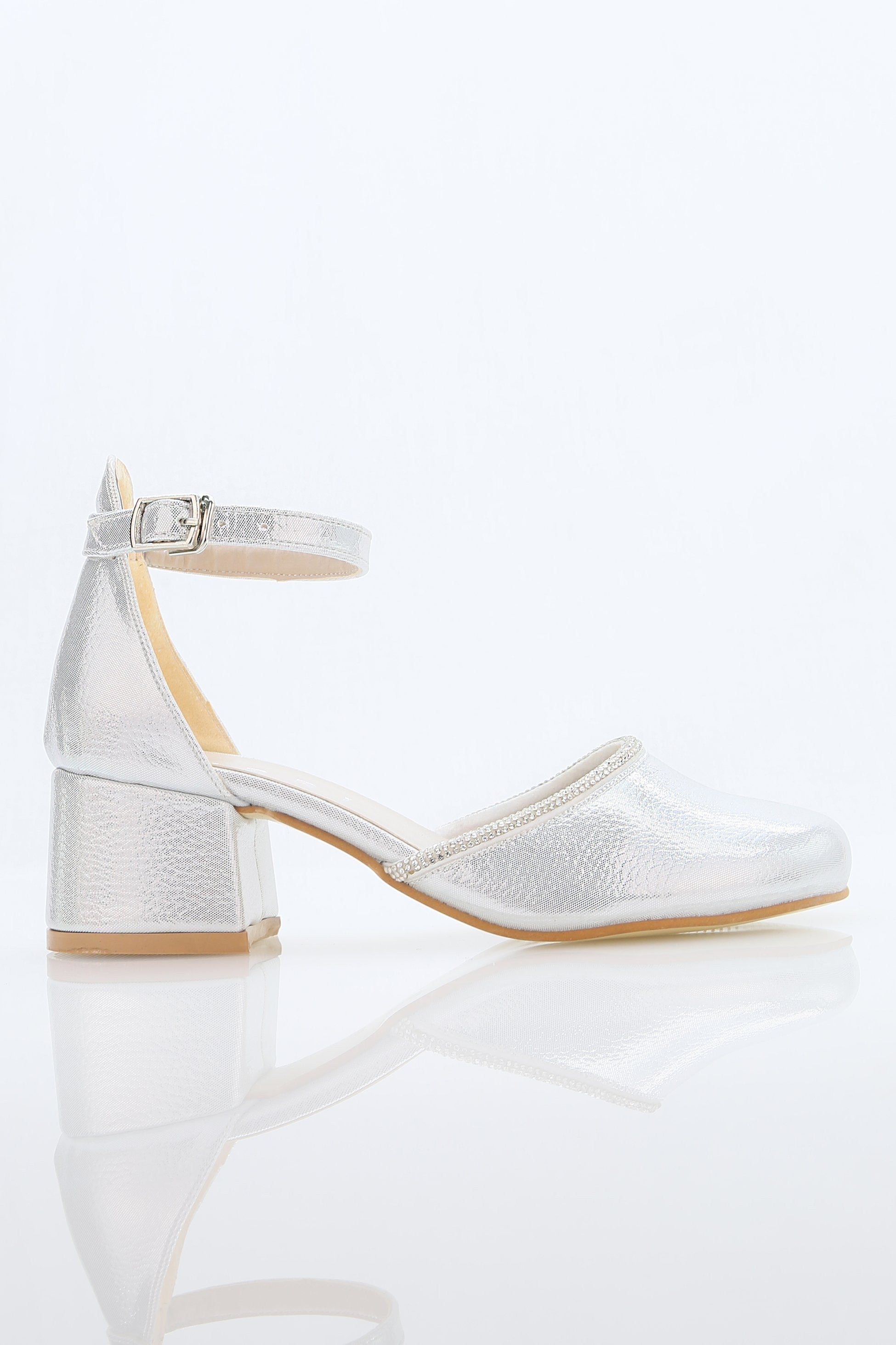 Chaussures à talons blocs texturées avec bride pour filles – JEWEL - Argent