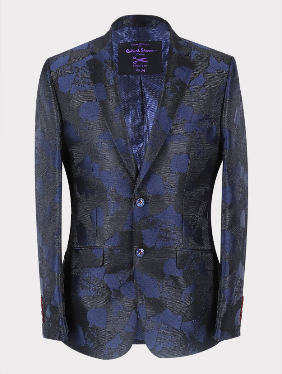 Herren Verzierter Slim Fit Marine Blazer - BERLUCONI - Marineblau