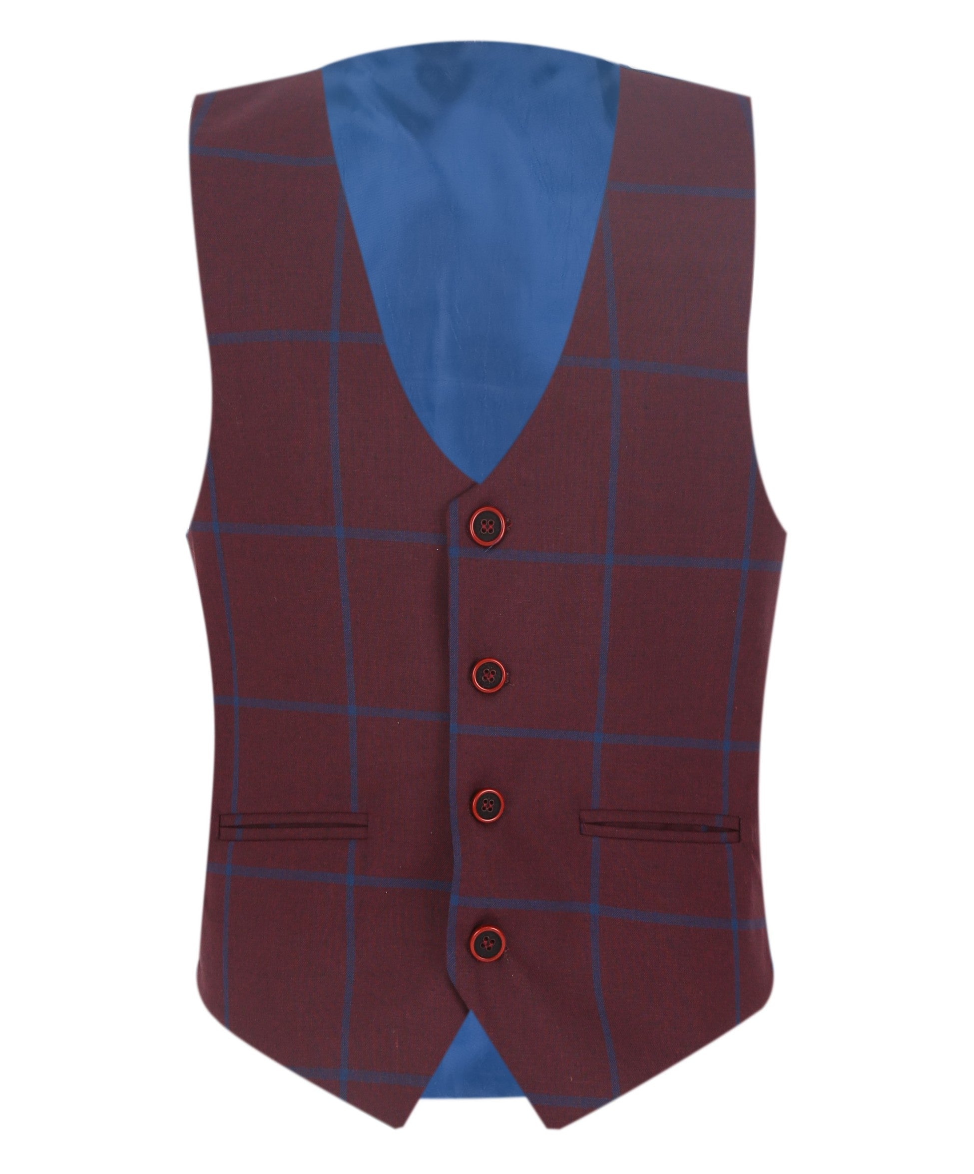 Costume à Carreaux Windowpane Tailored Fit pour Garçons - DOMINIC - Bordeaux - Bleu