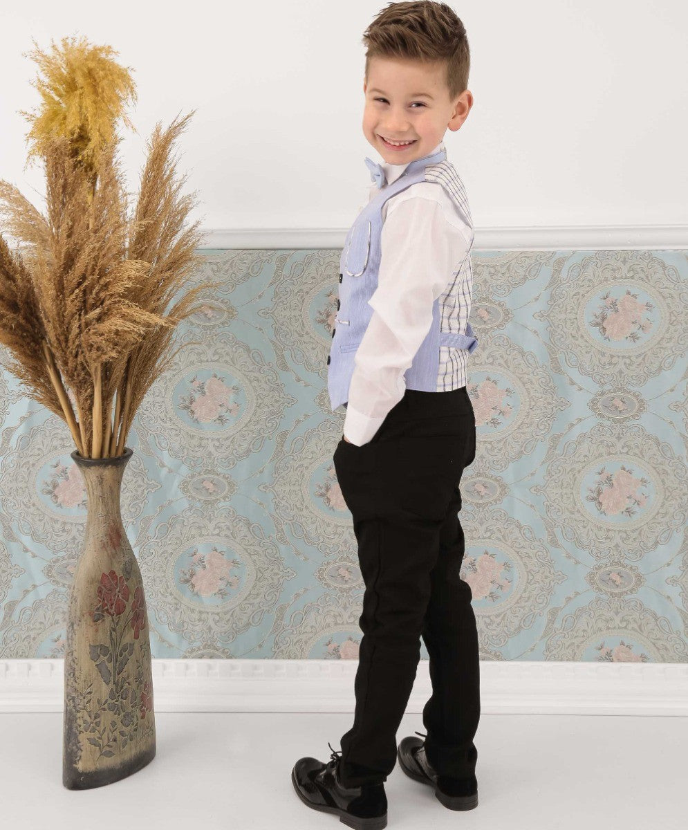 Jungen Karo Blazer und Doppelreihiges Westenanzug-Set - Blau
