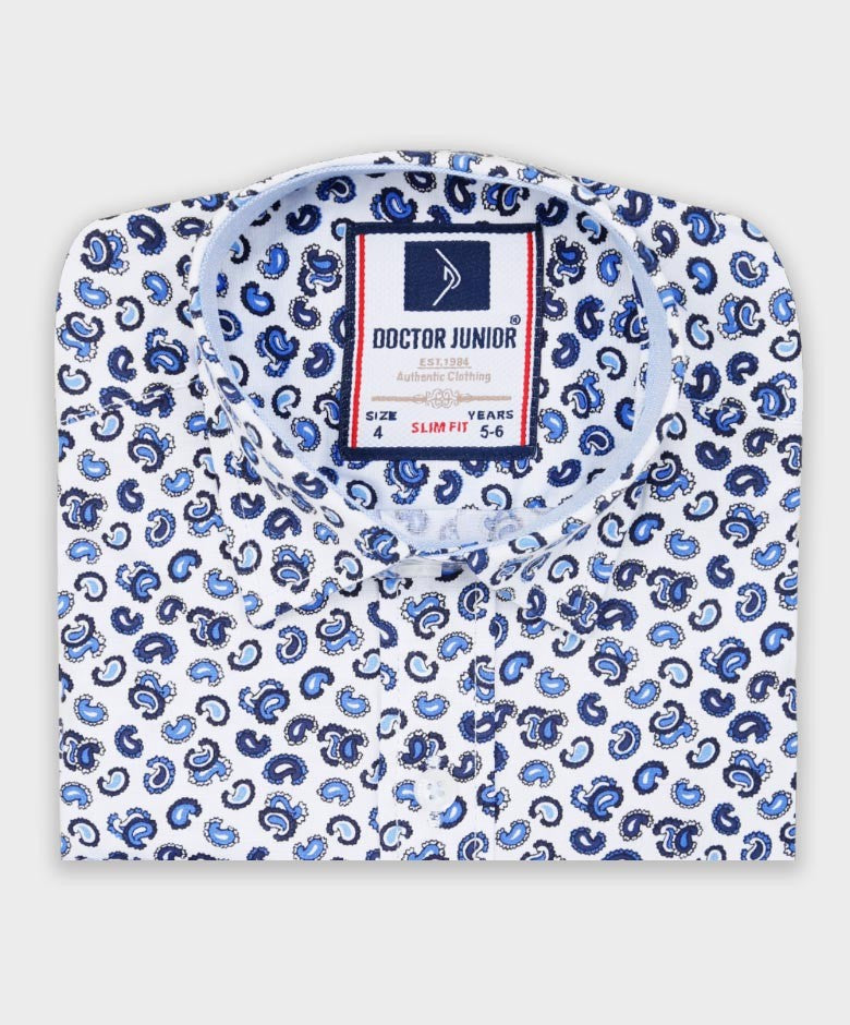 Chemise Décontractée à Motifs Paisley Slim Fit pour Garçons - Blanc - Bleu Marine