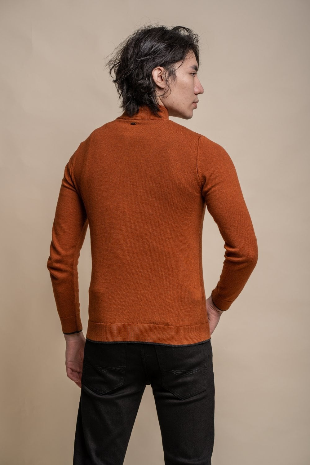 Men's Quarter Zip Knit Cotton Pullover - KYLE - Rustic Brick