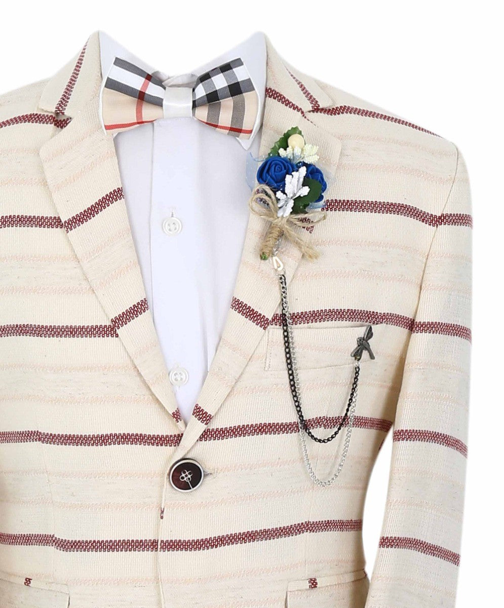 Blazer à Rayures Slim Fit pour Garçons - Beige - Bordeaux