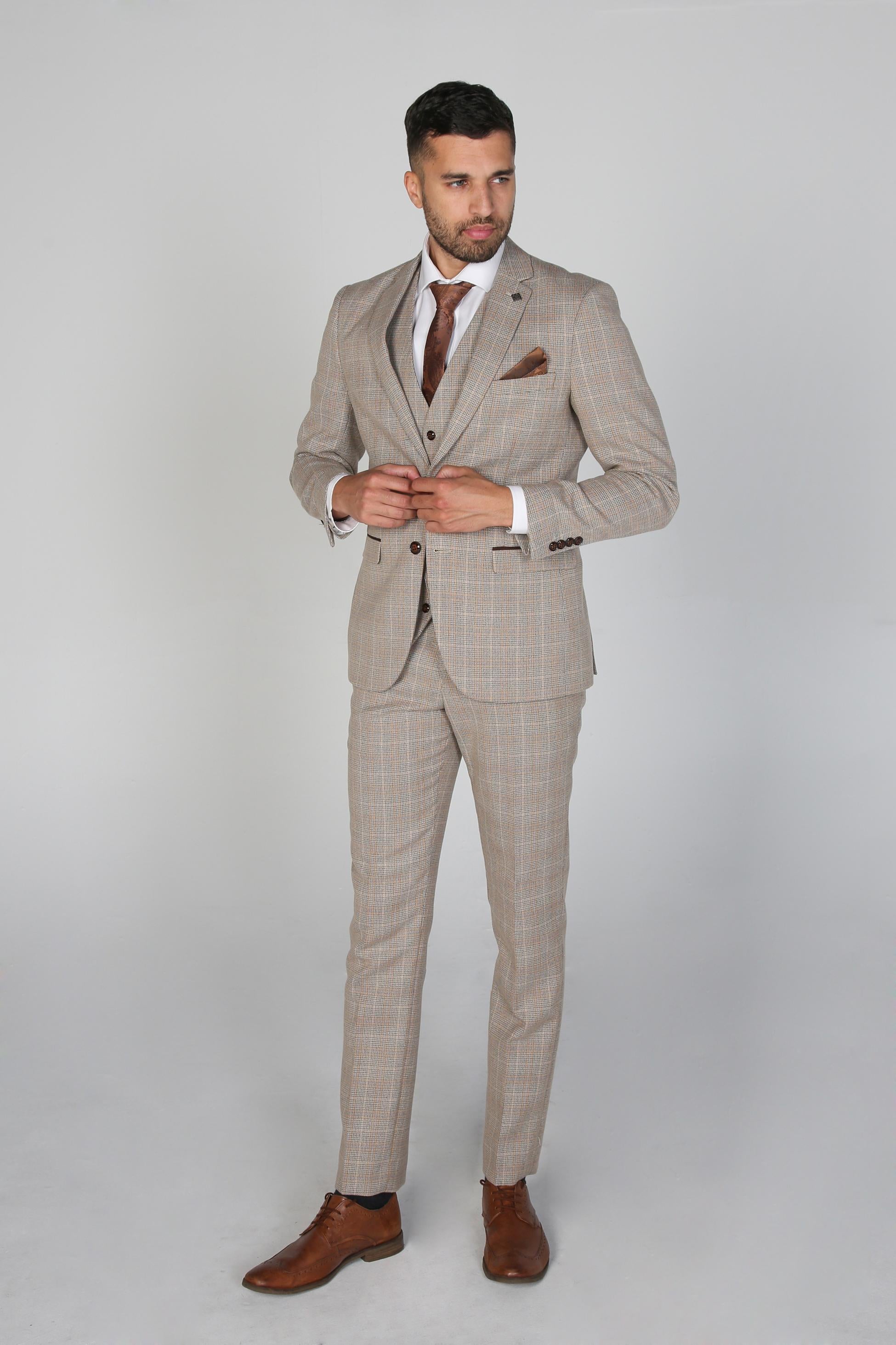 Costume en Tweed à Motif Check Beige Tailleur pour Homme - HOLLAND - Beige - Brun