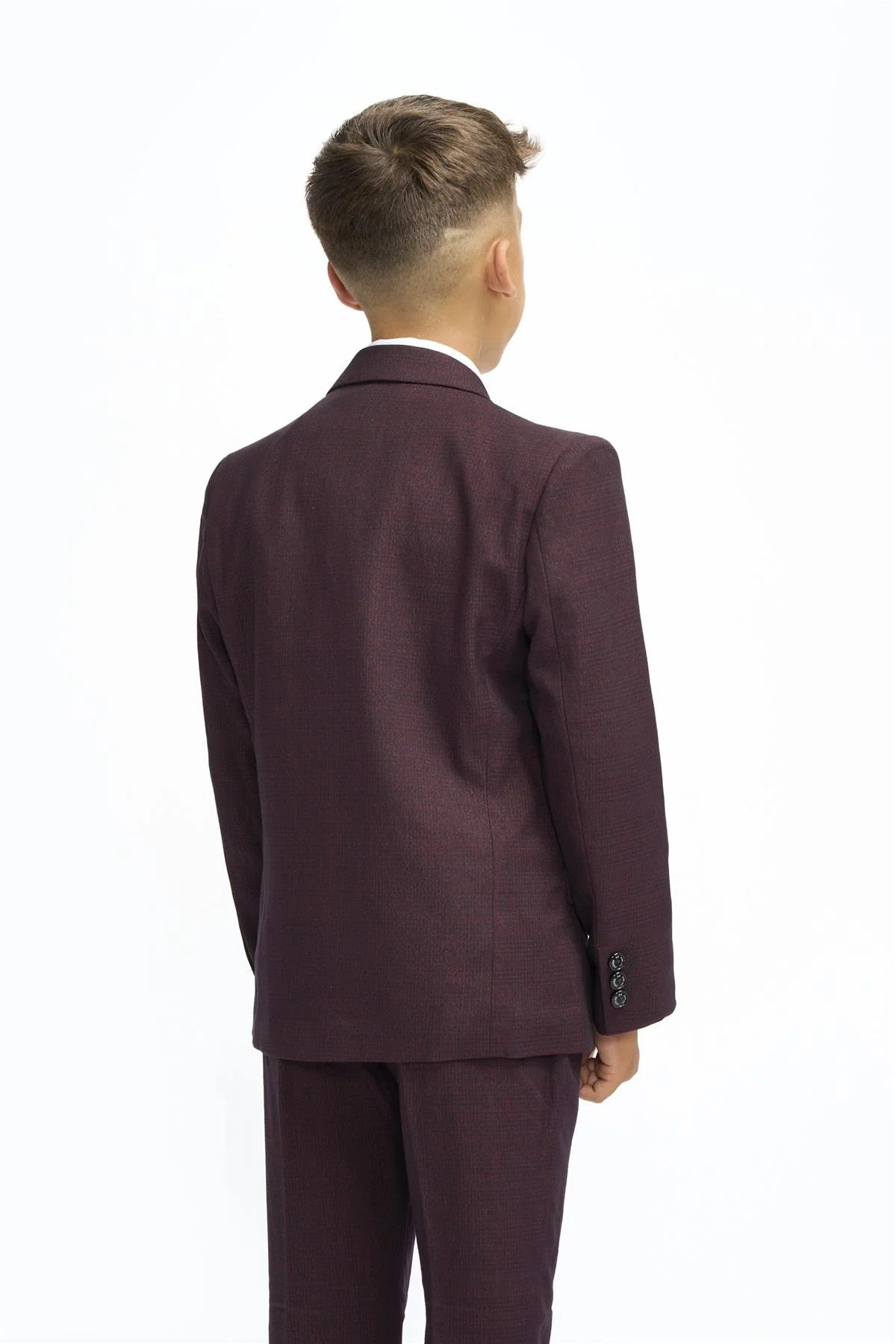 Boys Slim Fit Tweed Check Suit - CARIDI WINE - Wine