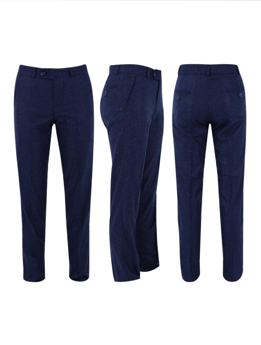 Boys' Retro Check Slim Fit Formal Suit - Dark Blue