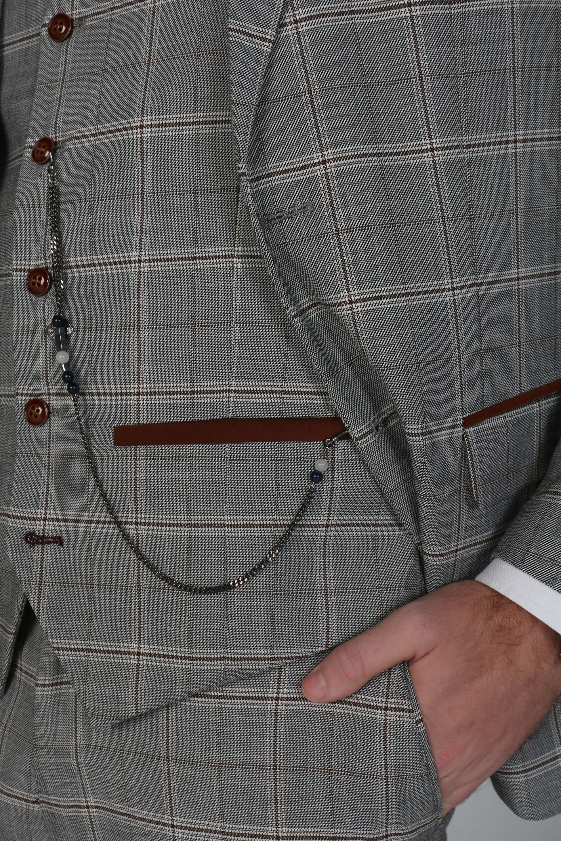 Costume à Motif Windowpane Gris pour Homme - FRANCIS - Gris