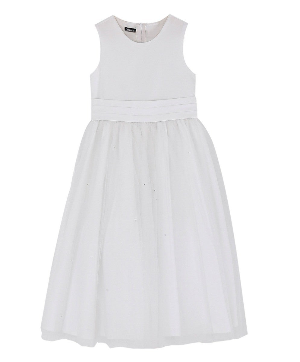 Robe de Communion en Tulle sans Manches pour Demoiselles d'Honneur - Blanc