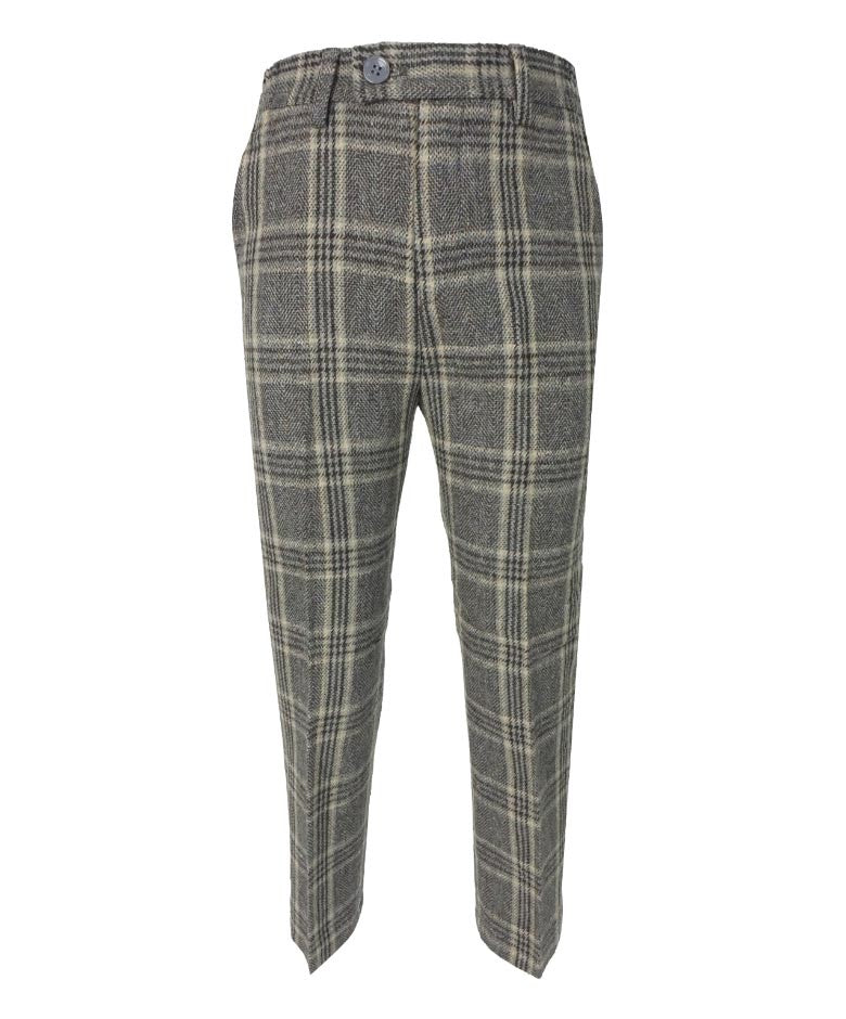 بدلة أولاد من تويد هيرينجبون بنقشة مربعات مع رقع على المرفق - لوكاس - بني