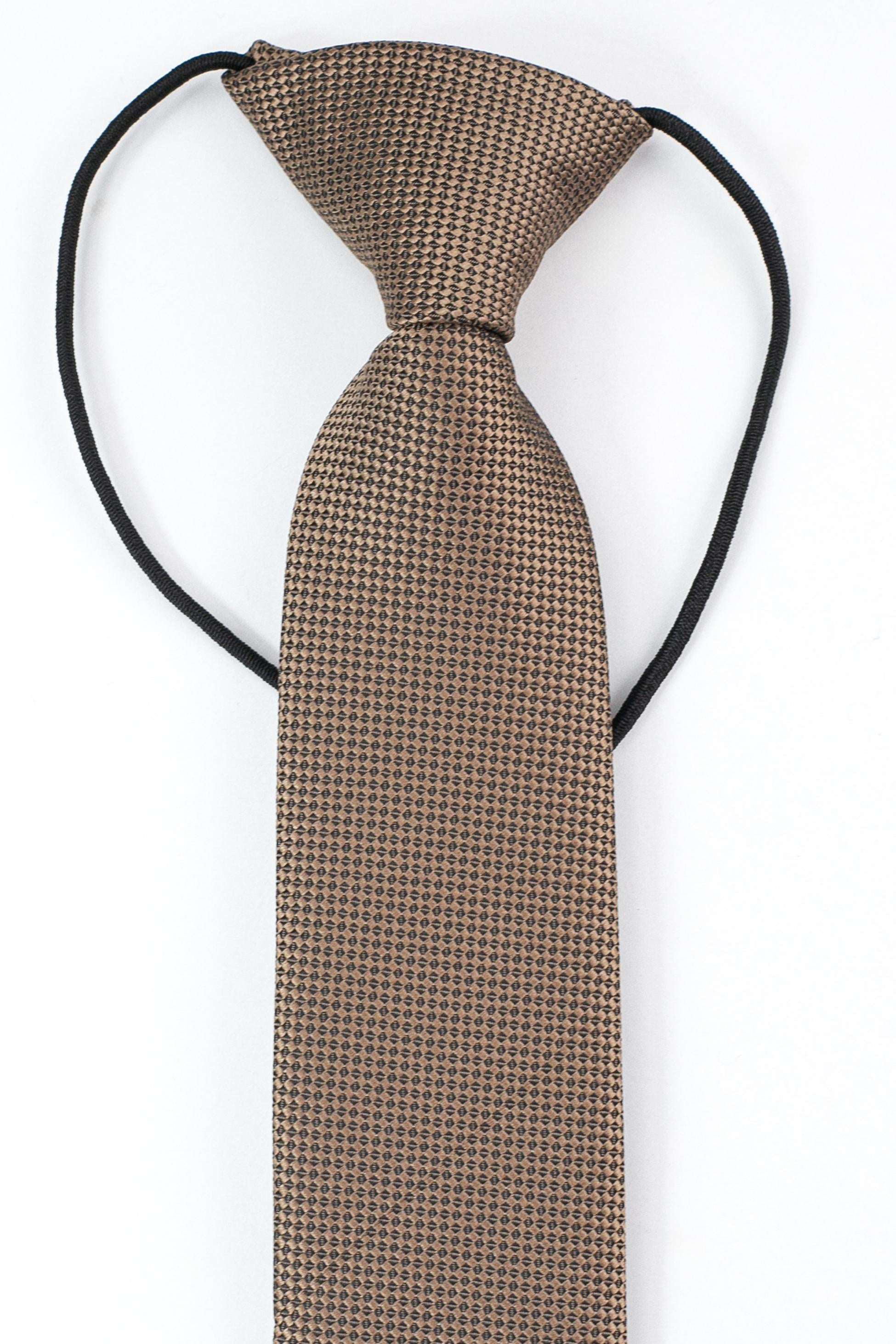 Ensemble cravate et pochette en jacquard avec sangle élastique pour garçons - Brun Taupe