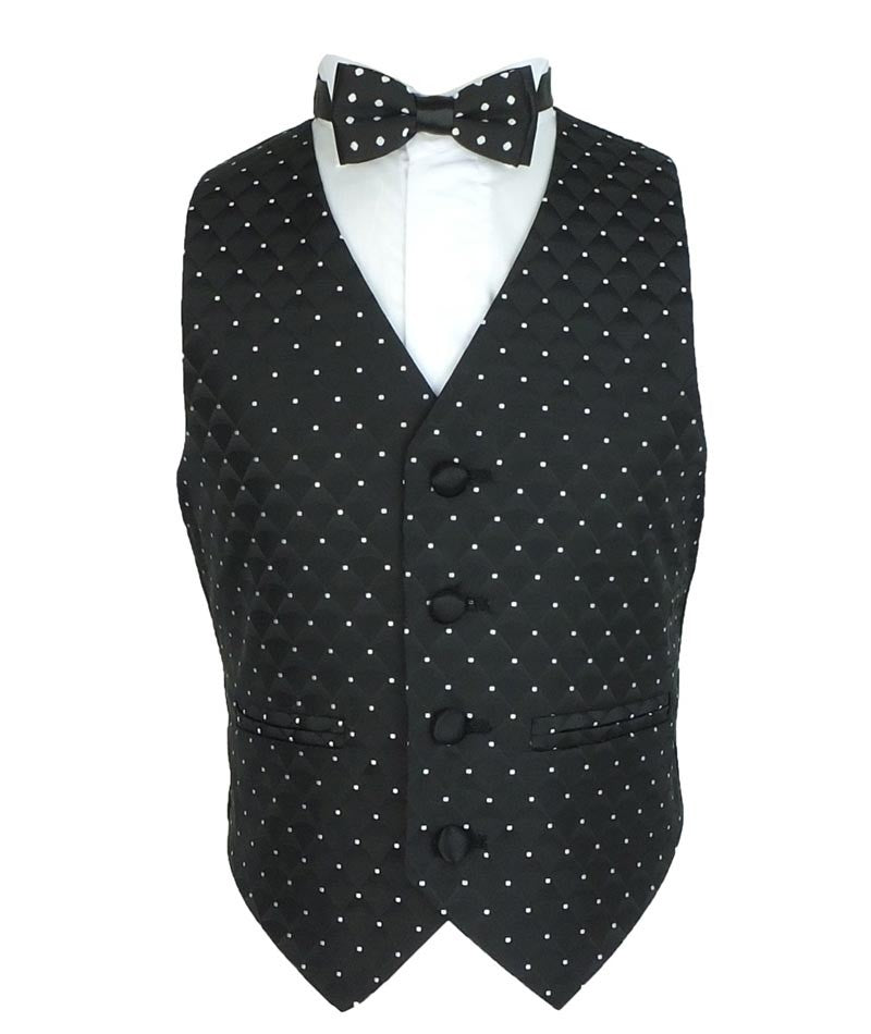 Costume de Smoking Matelassé à Points Noirs pour Garçons - Noir