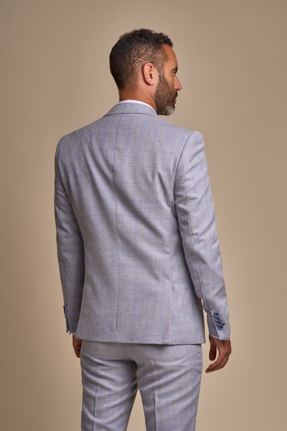 Men's 3-Piece Tweed Glen Check Suit - CARIDI - Sky Blue