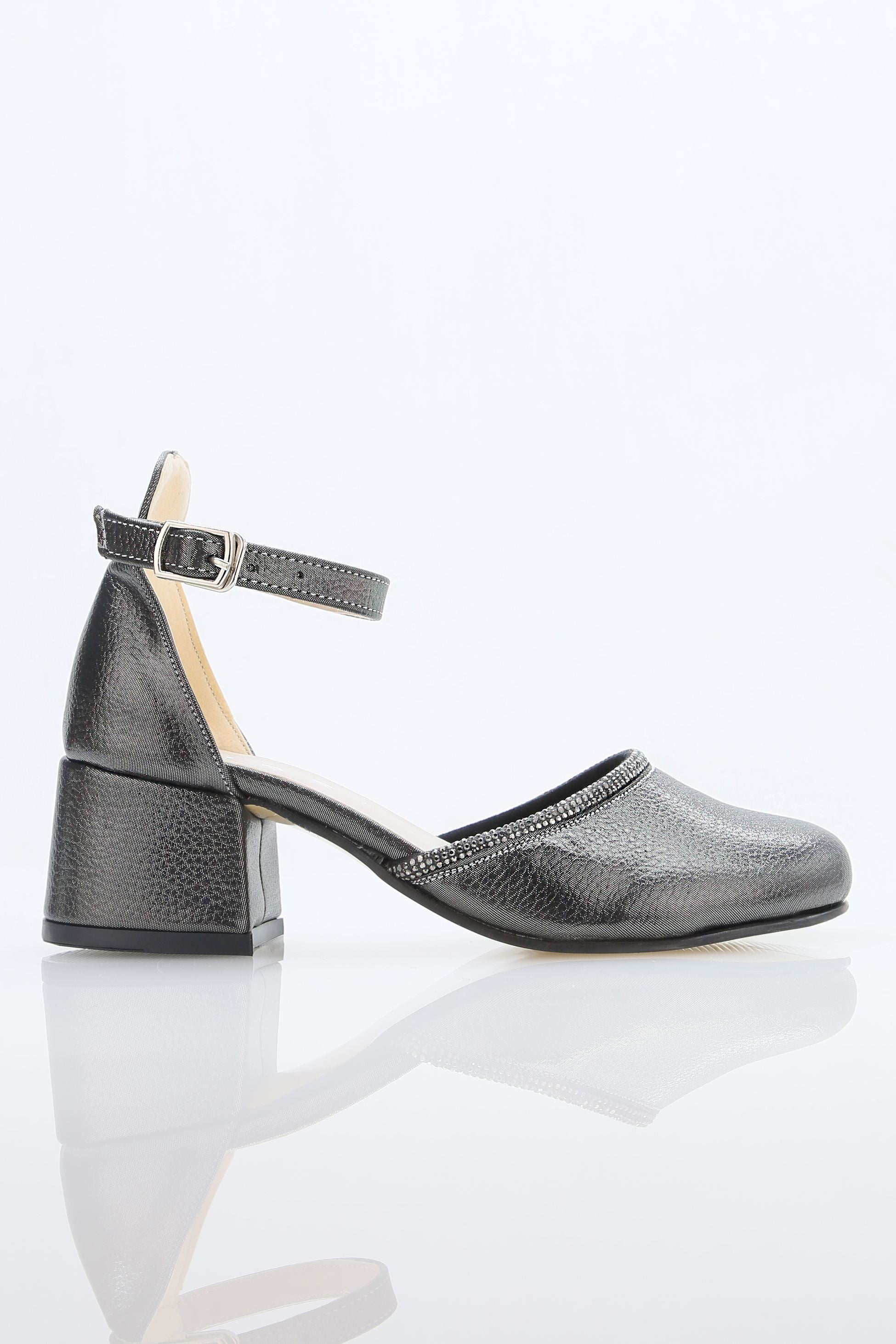 Chaussures à talons blocs texturées avec bride pour filles – JEWEL - Platine