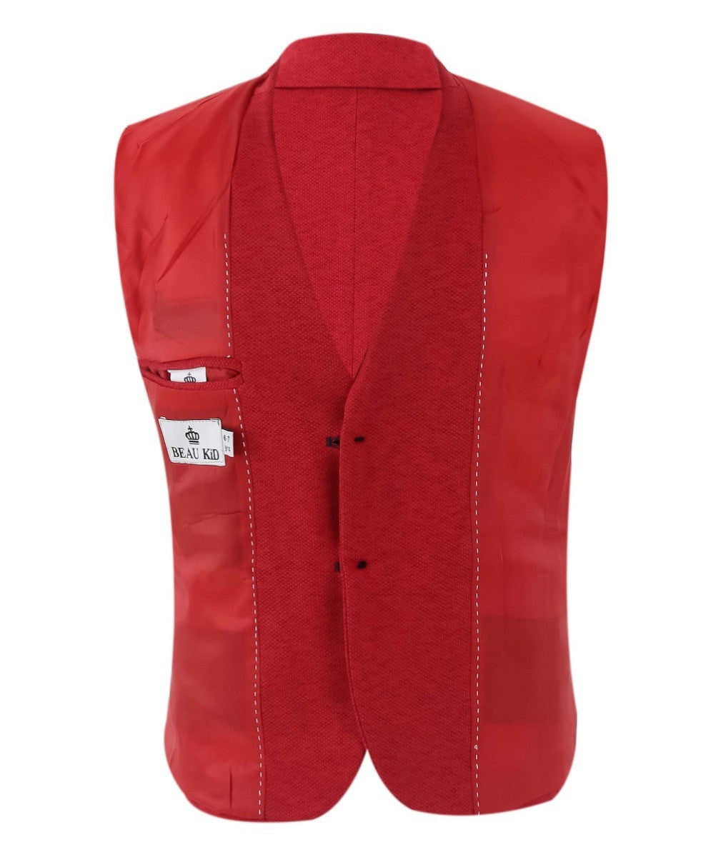 Jungen Slim Fit Anzug mit Karo Westen-Set - Rot