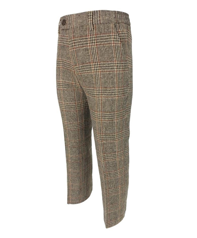 Jungen Fischgrät Tweed Karo Anzug mit Ellbogenpatches - LUCAS - Braun - Bordeaux