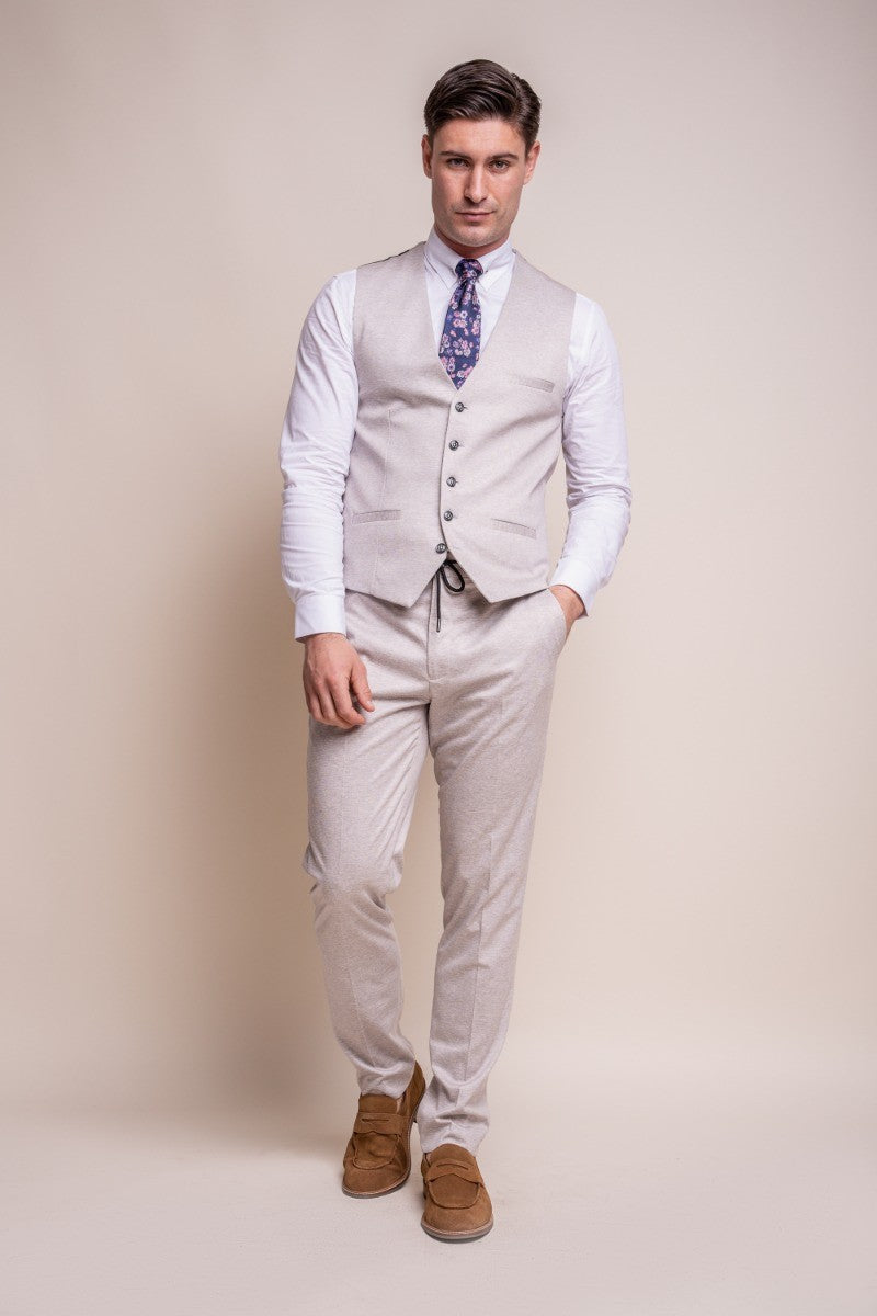 Men's Slim Fit Formal Beige Suit - VALENCIA Ecru - Beige Ecru
