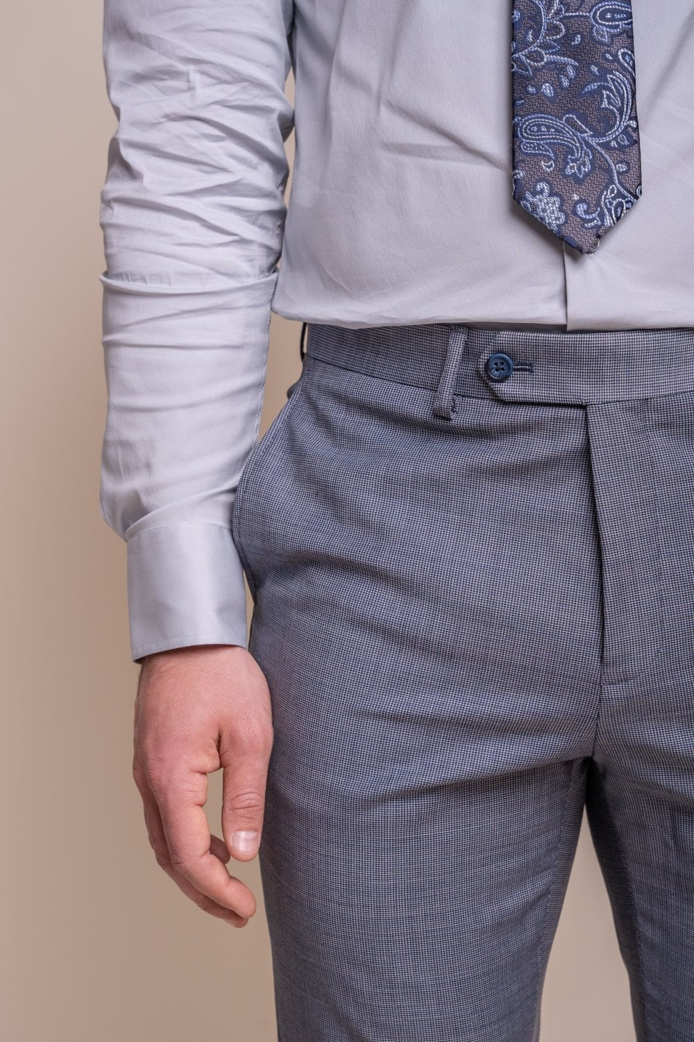Herren Wollmischung Slim Fit Hose - BOND - Puppytooth Grau