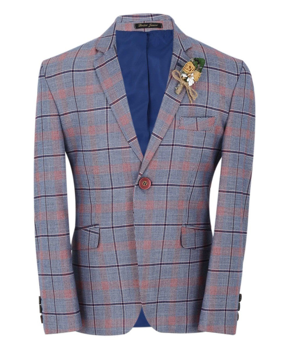 Ensemble Costume à Carreaux Windowpane Slim Fit pour Garçons - Bleu