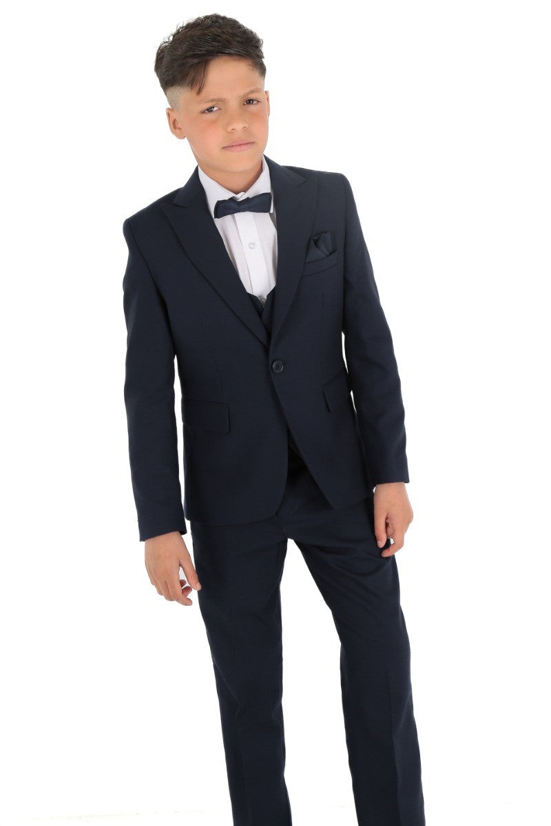 Jungen Slim Fit Fischgrät 8-teiliges Anzug-Set - KING - Navyblau