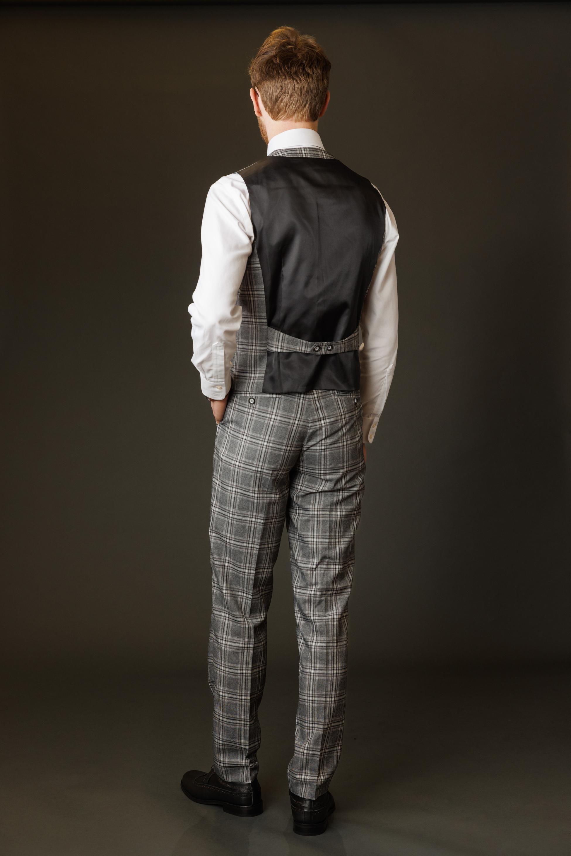 Costume à Carreaux Windowpane Slim Fit pour Hommes - BLAKE - Gris