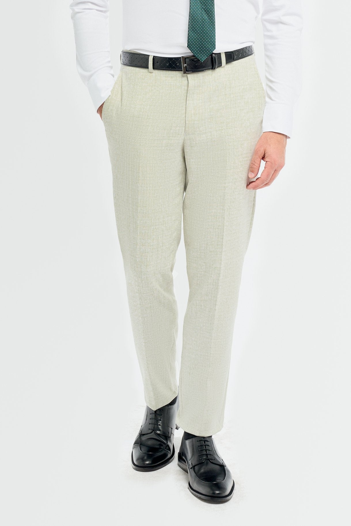 Herren 3-teiliger Slim Fit Texturierter formeller Anzug - Tropez Salbeigrün - Salbeigrün