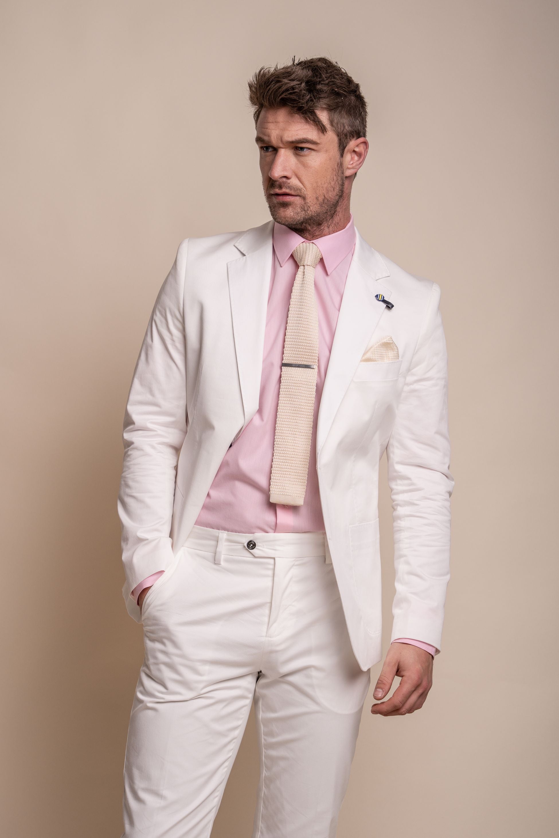 Costume en Coton Slim Fit Formel pour Hommes - MARIO - Ecru