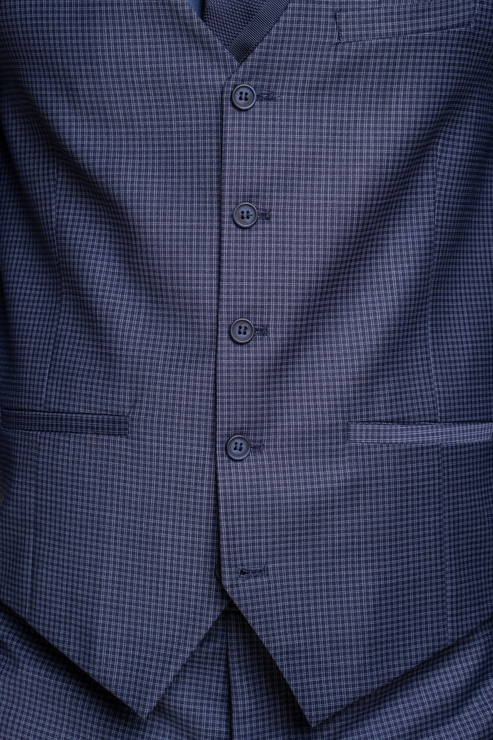 Men's Wool Blend Slim Fit Waistcoat - BOND - Navy Check