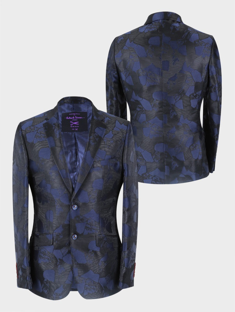 Herren Verzierter Slim Fit Marine Blazer - BERLUCONI - Marineblau