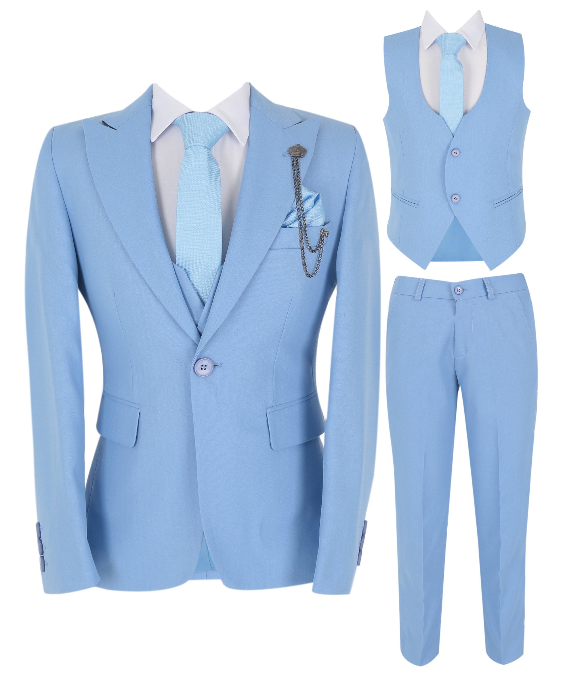 Jungen Slim Fit Fischgrät 8-teiliges Anzug-Set - KING - Himmelblau