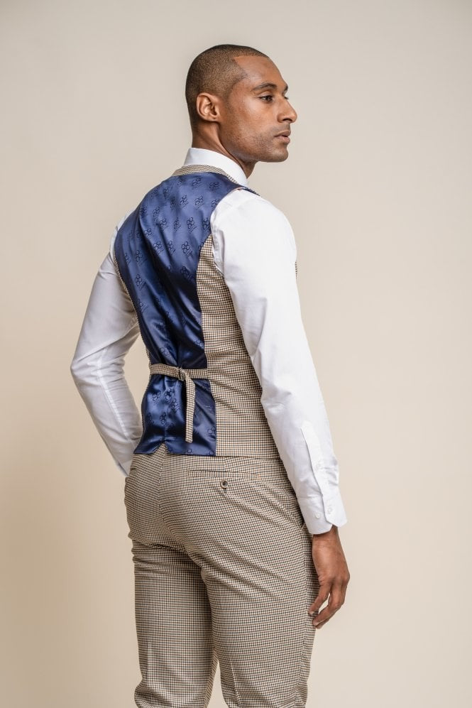 Herren Hahnentritt Karo Skinny Fit Weste - ELWOOD - Hellbraun