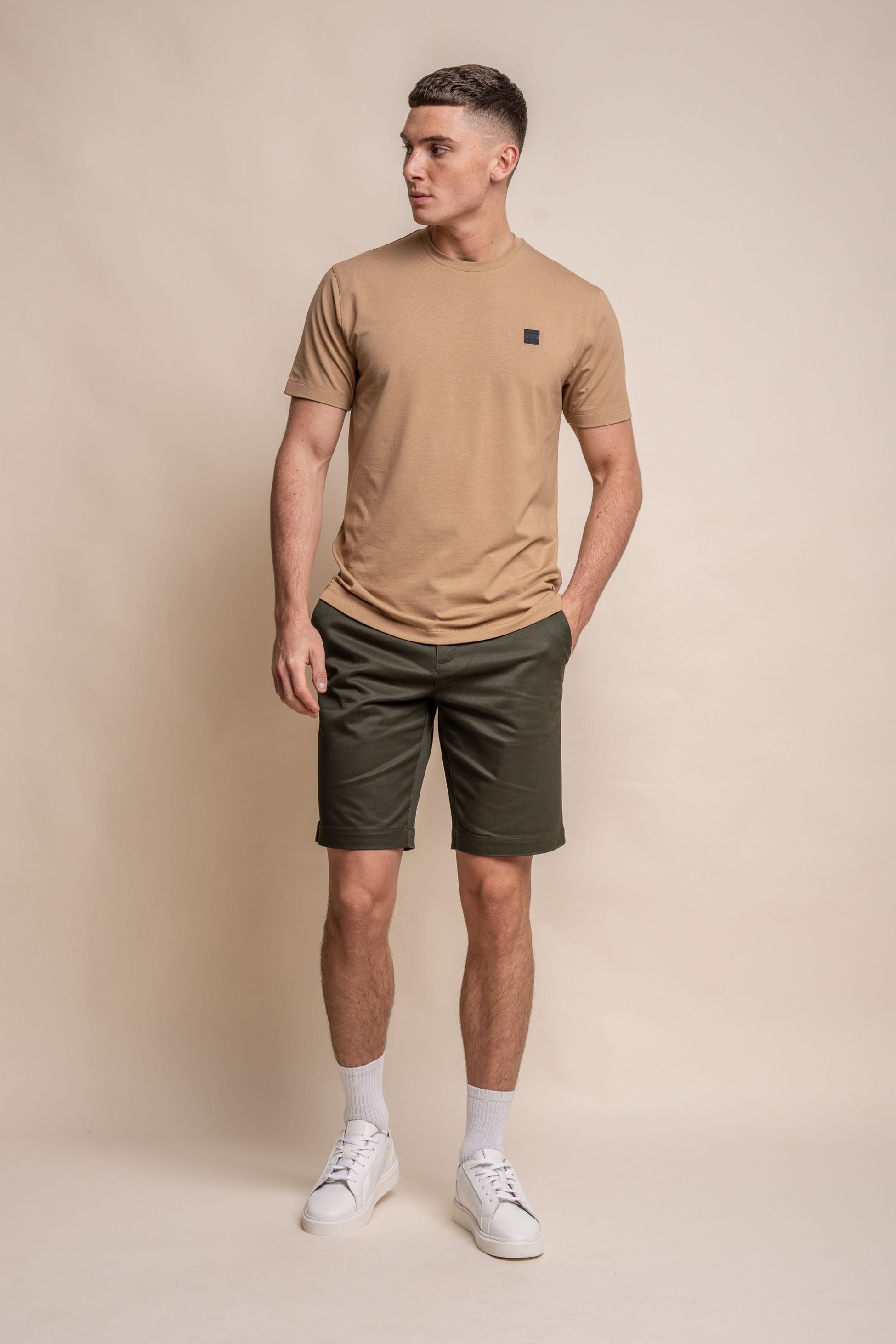T-shirt en coton à col rond pour hommes - BOGART - Beige Sable