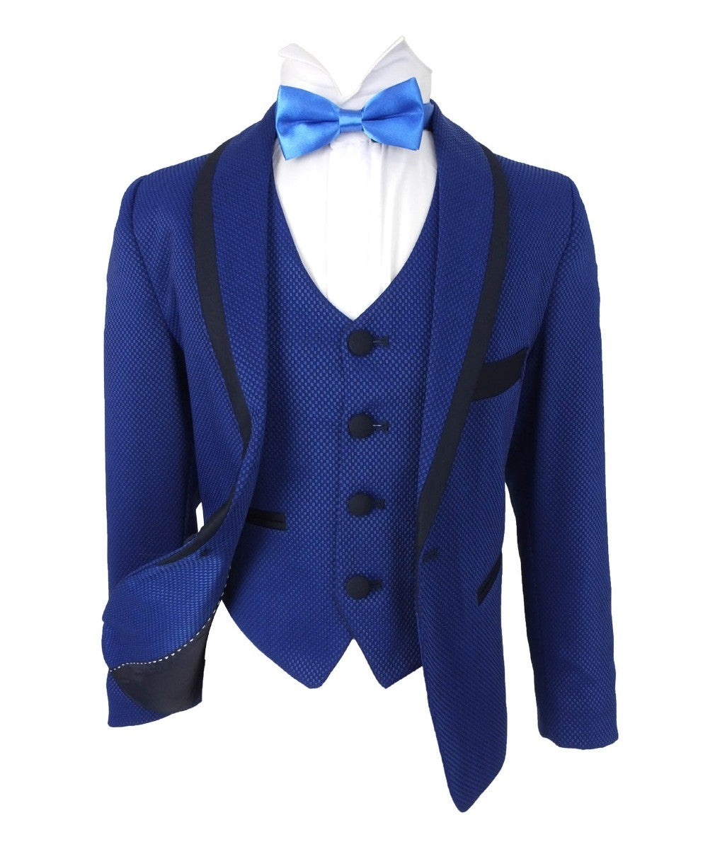 Costume à Motifs Birdseye avec Passepoil pour Garçons - BENIGNO - Bleu - Bleu Marine