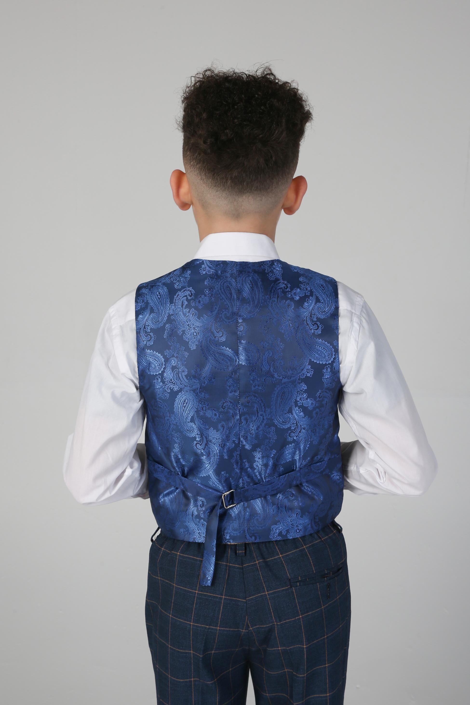 Boys' Tailored Fit Windowpane Check Suit - HAMLEYS - Cornflower Blue