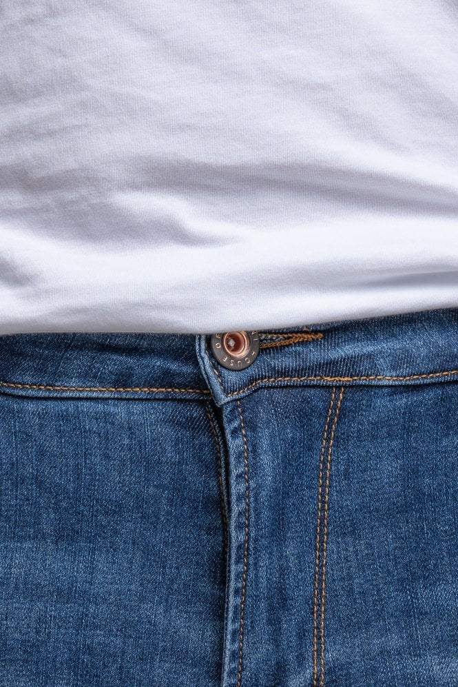 Jean en denim stretch ajusté pour hommes - BLAZE - Bleu Moyen