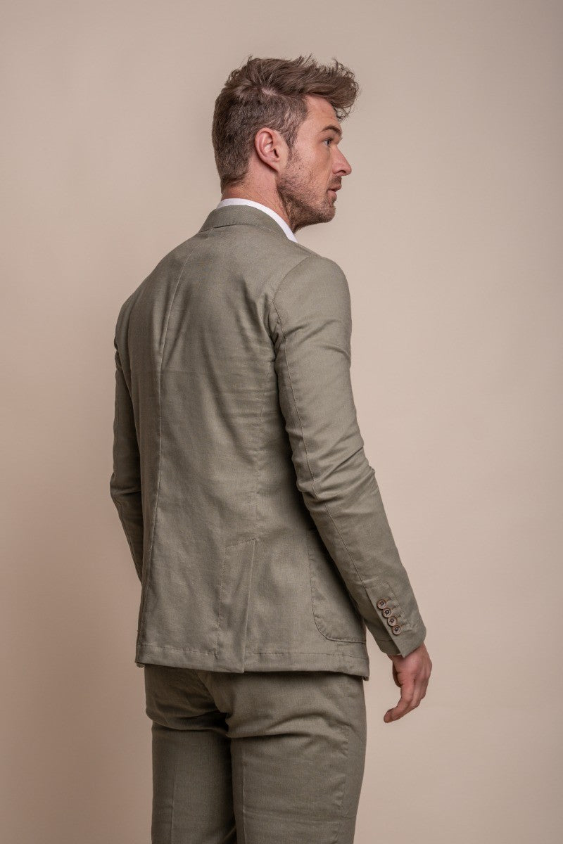Herren Slim Fit Leinen Anzugjacke - ALVARI - Salbeigrün