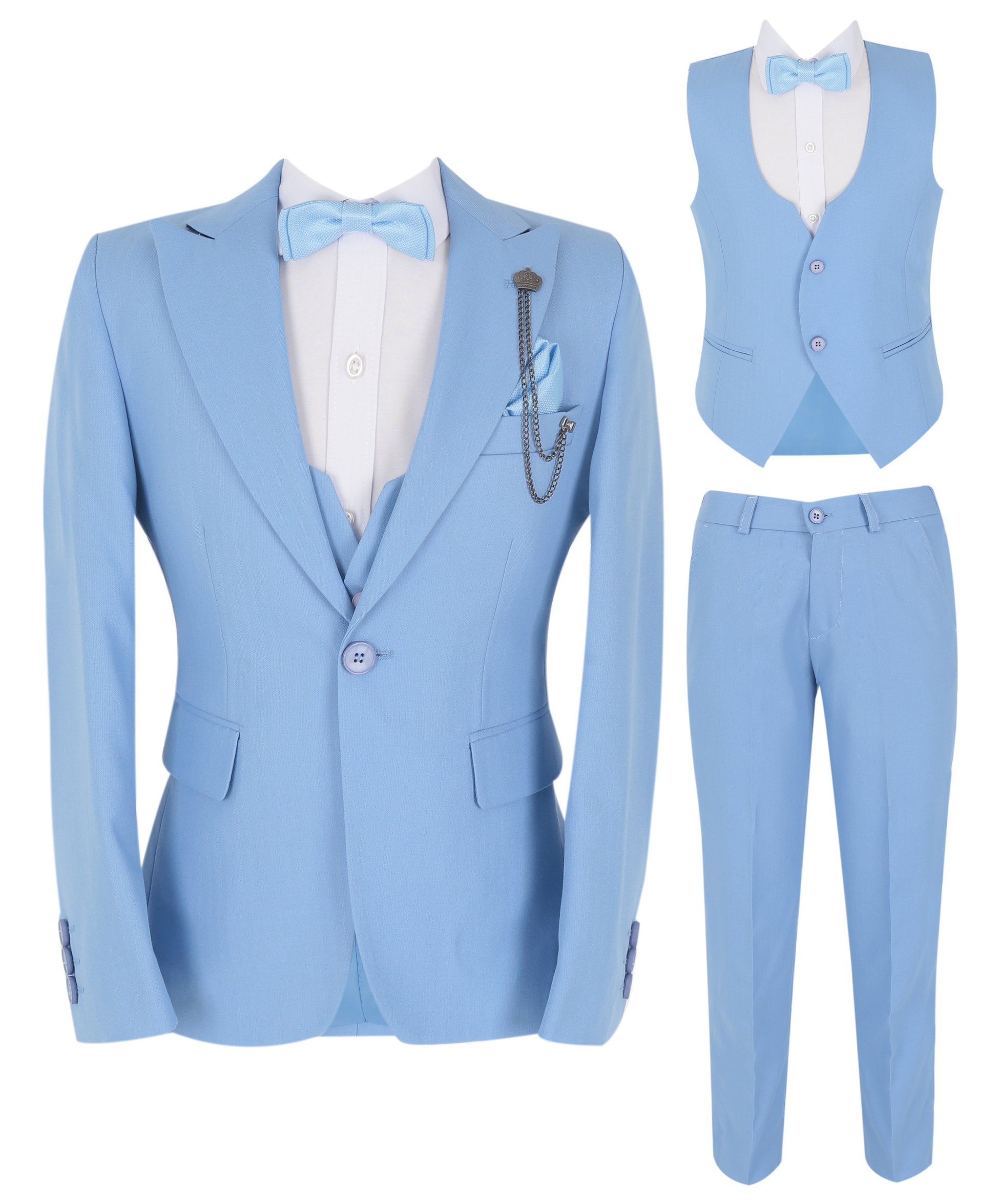 Jungen Slim Fit Fischgrät 8-teiliges Anzug-Set - KING - Himmelblau