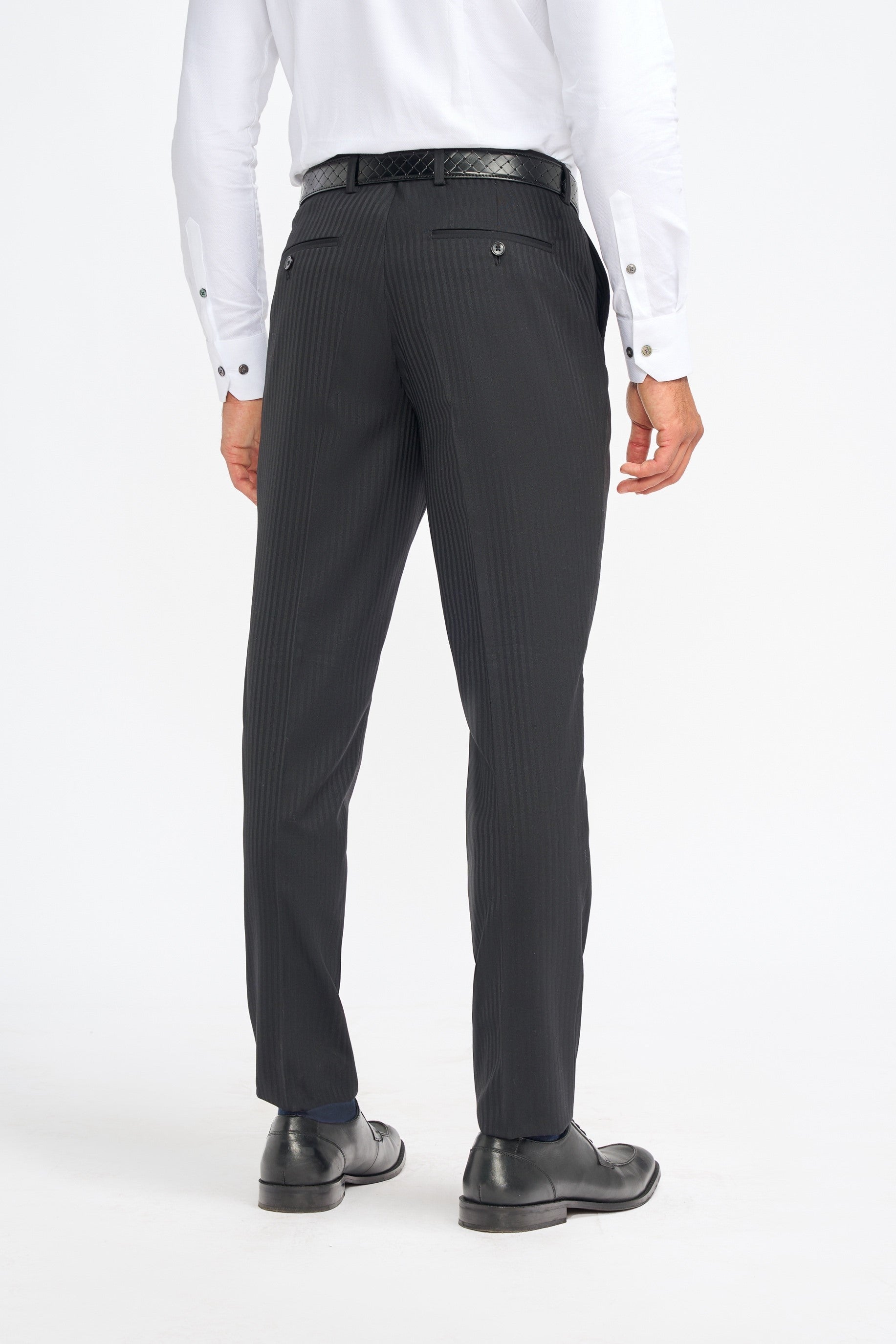 Pantalons de costume en laine à rayures noires pour hommes - Roberto - Noir