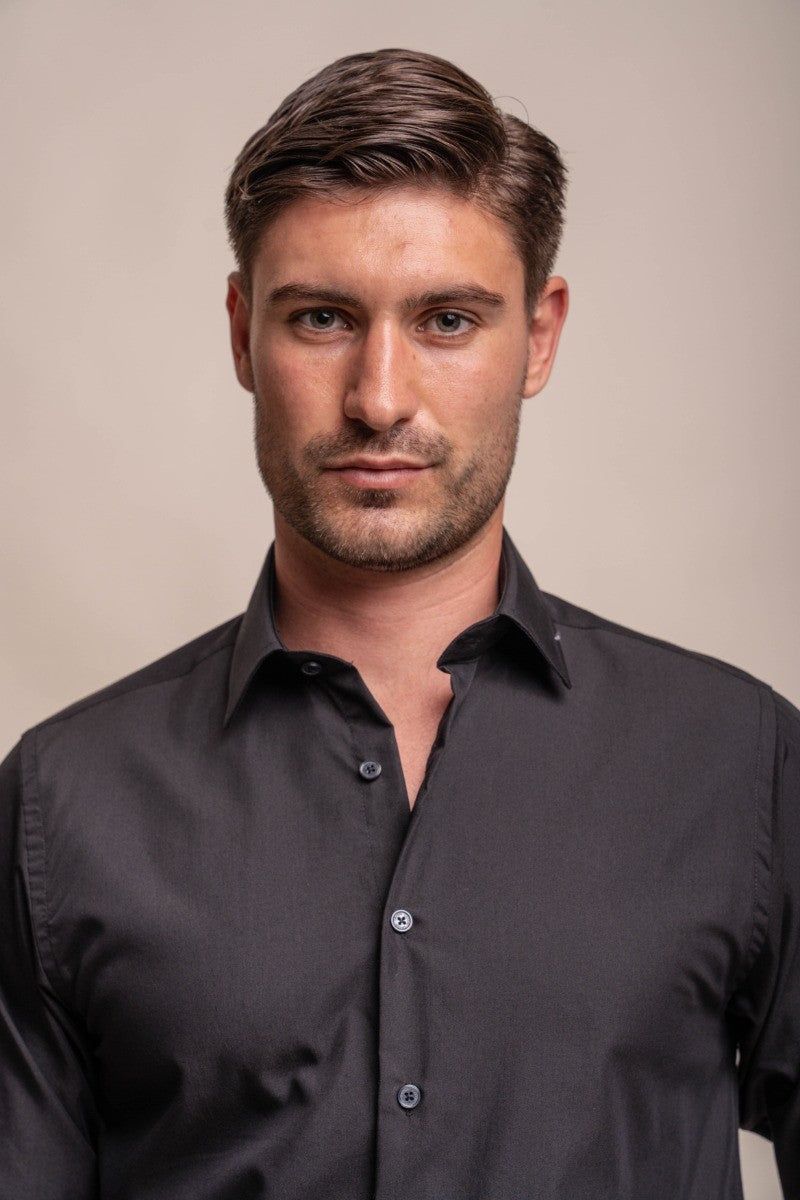 Camicia da uomo in cotone a maniche lunghe taglio sartoriale - MIATTI - Nero