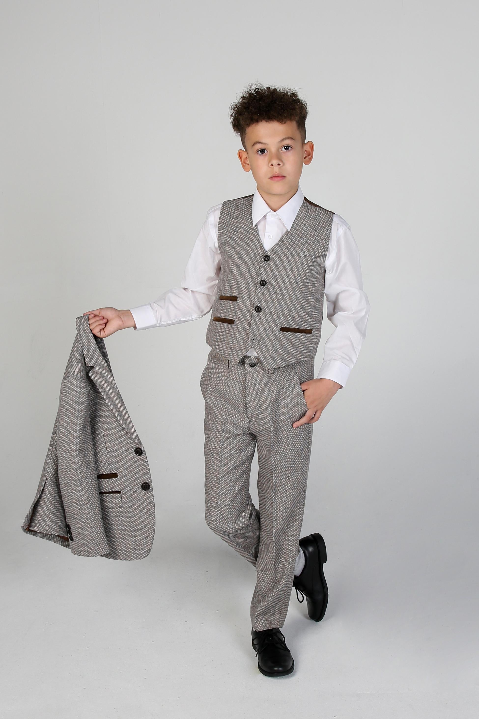 Jungen Tweed Maßgeschneiderter Formalanzug - Ralph - Creme