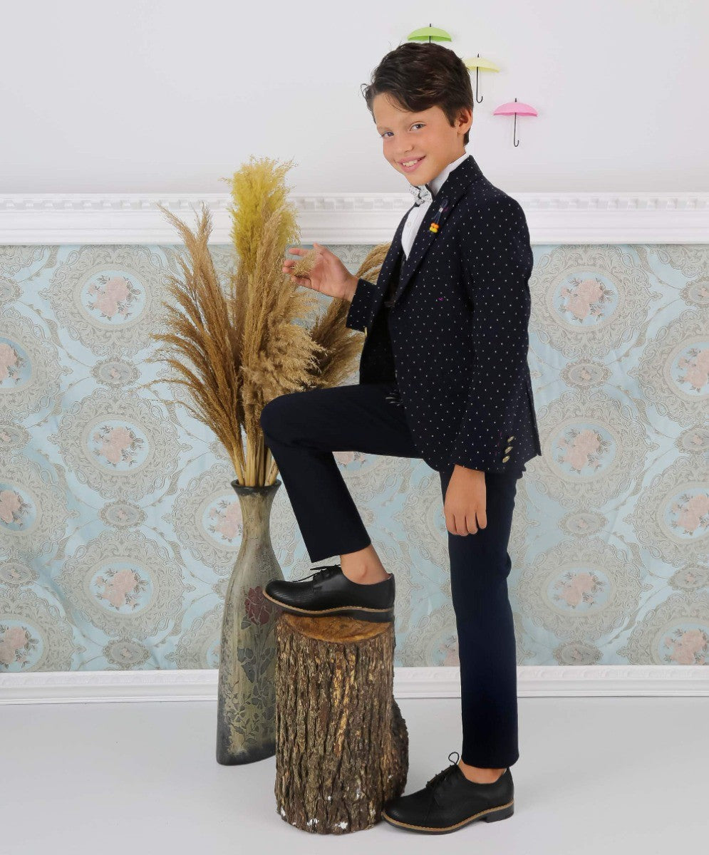 Costume à Pois Slim Fit pour Garçons - ARISTOTLE - Bleu Marine