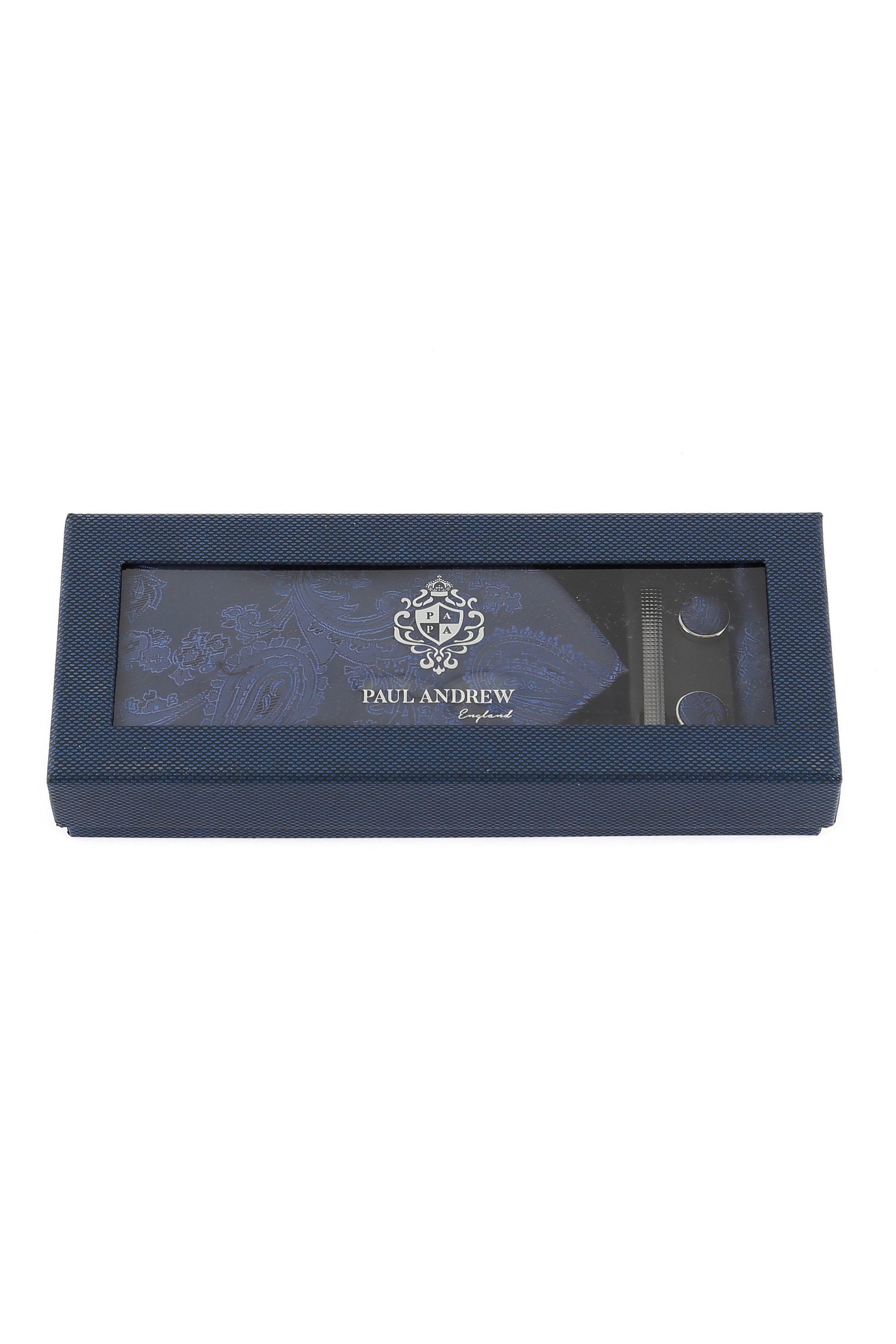 Ensemble cravate et boutons de manchette paisley pour hommes - Bleu foncé