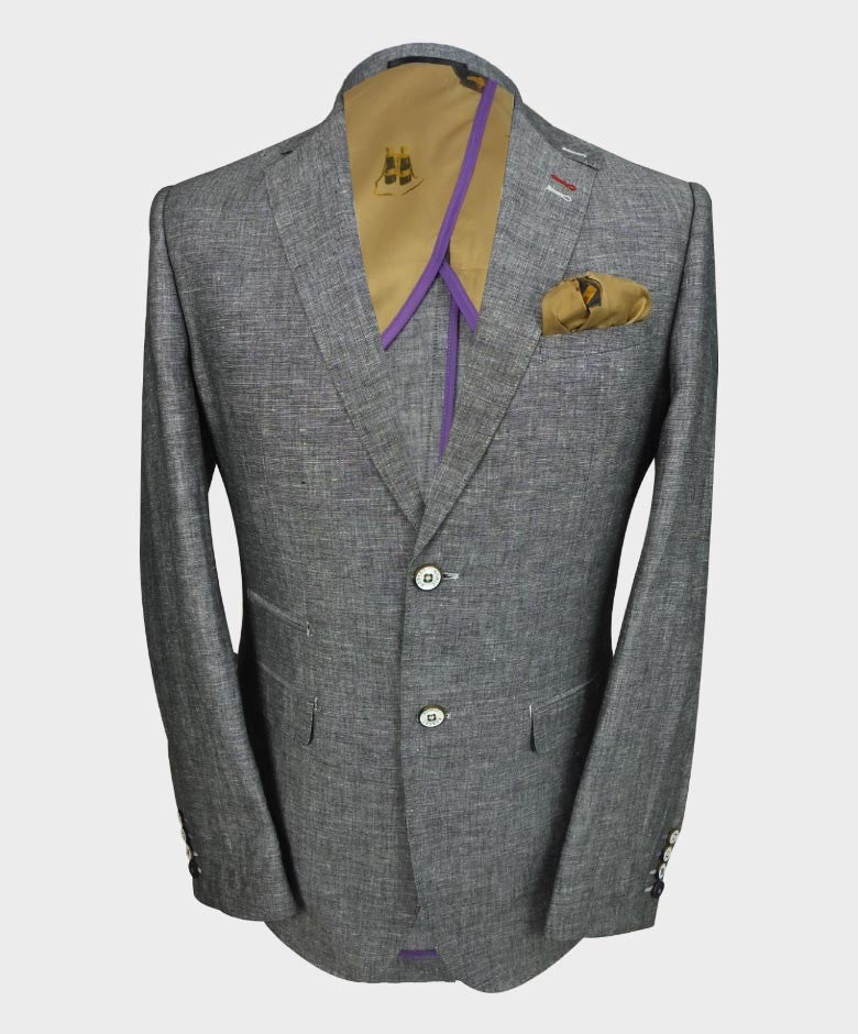 Herren Slim Fit Leinenblazer - ETHAN - Schwarzgrau