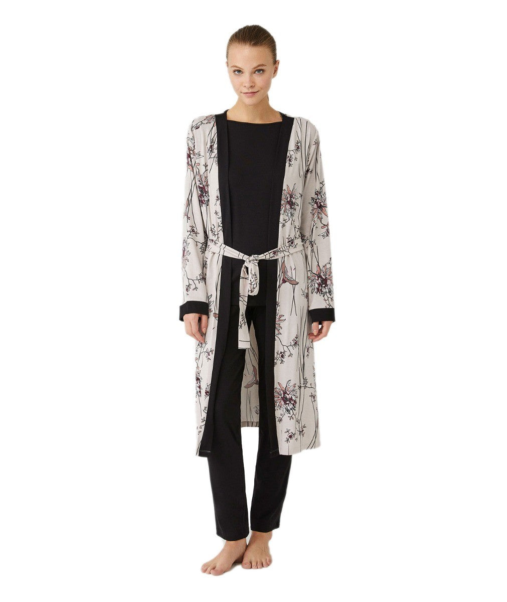 Damen Bequemes 3-teiliges Pyjama-Set - Kastanienbraun - Creme