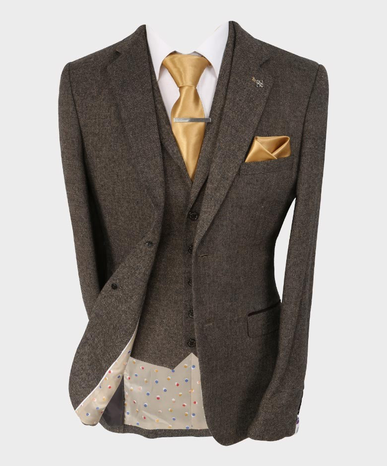 Herren Fischgrät Tweed Slim Fit Anzugjacke - MARTEZ - Braun