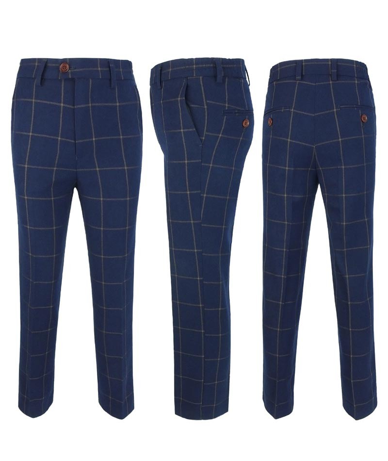 Jungen Fensterkaro Gewebter Navy Anzug-Set - Navyblau - Braun