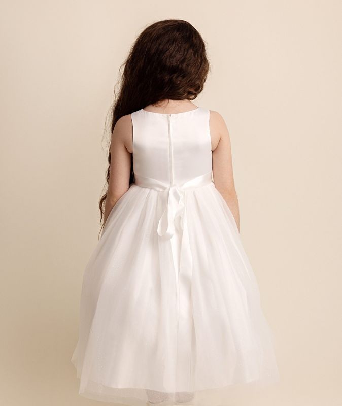 Flower Appliqué Dress for Babies and Girls - YOLANDA - Ivory