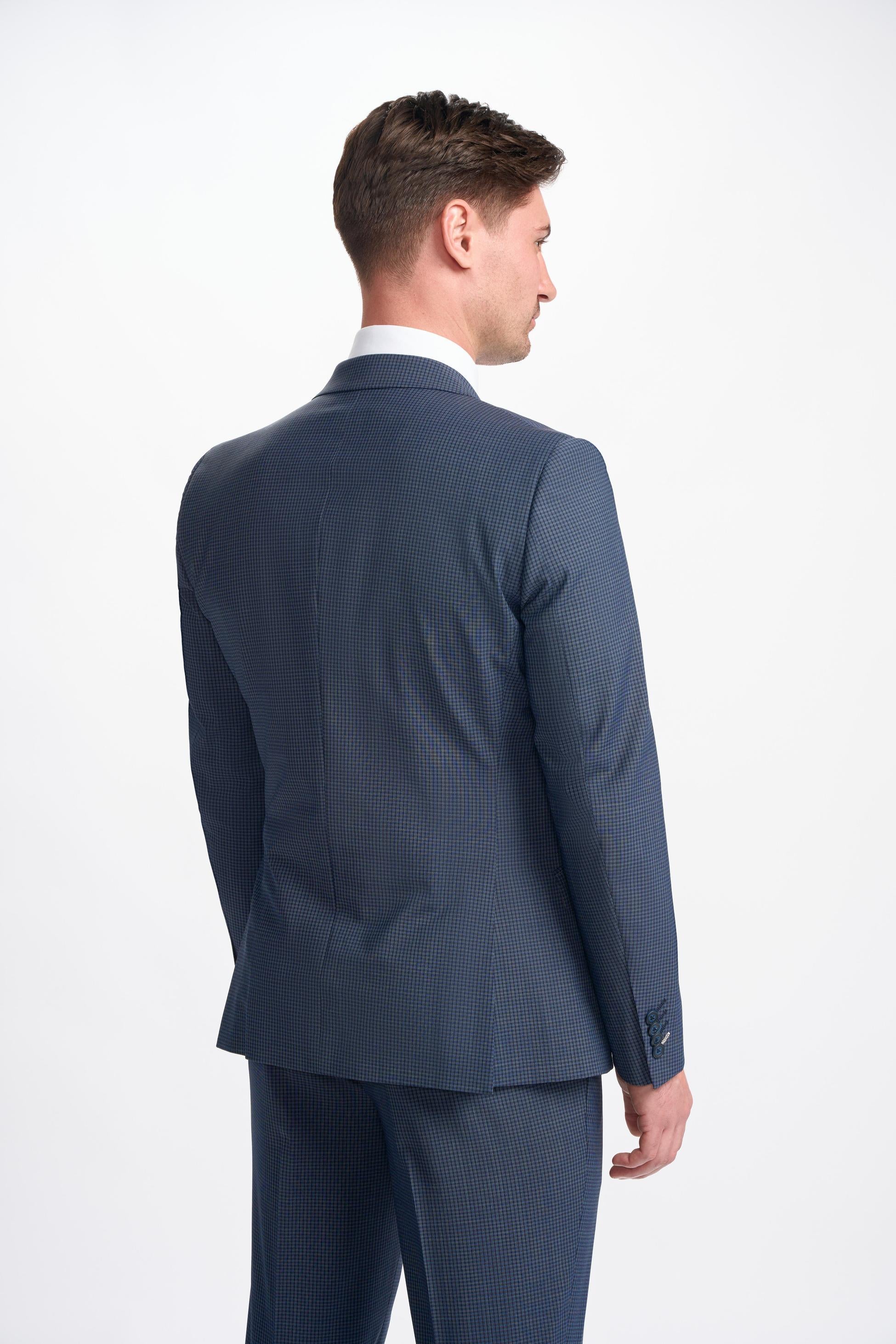 Herren Zweireiher Karomuster Marine Anzugjacke – BOND D/B - Marine Karo